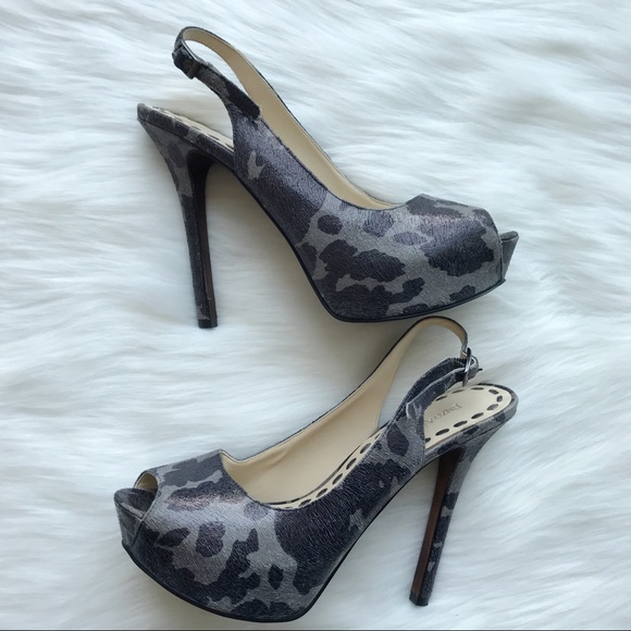 Enzo Angiolini Open Toe Gray Sling Back Heels - Picture 3 of 8